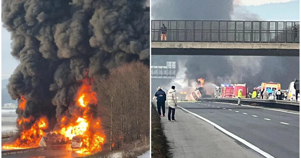 FOTO Golema buktinja na slovenačkoj autocesti, došlo je do nesreće: Zatvoren promet, hitne službe na terenu
