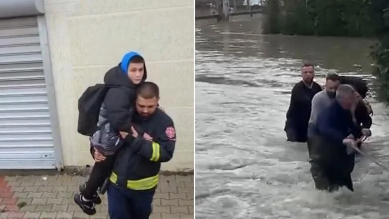 Jedan za drugim uhvaćeni na užetu, VIDEO iz evakuacije stanovnika Durresa usled poplava - Shqiptarja.com