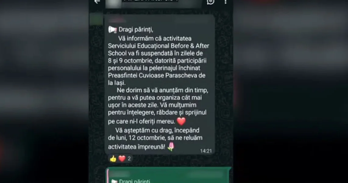 After School zatvoren jer nastavnici odlaze na hodočašće Svete Parascheve. Poruka izazvala bes: 'Stav prezirom'