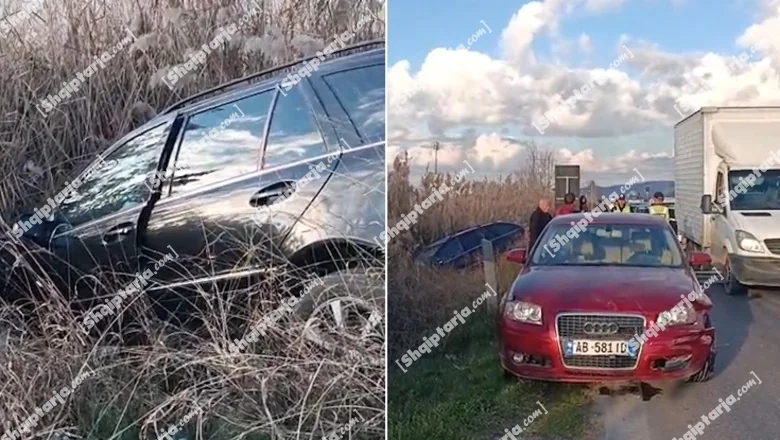 Trostruki udes na deonici Lushnje-Fier, Benz završava u kanalu! 6 saobraćajne policije na mestu događaja da otvore saobraćaj (VIDEO) - Shqiptarja.com