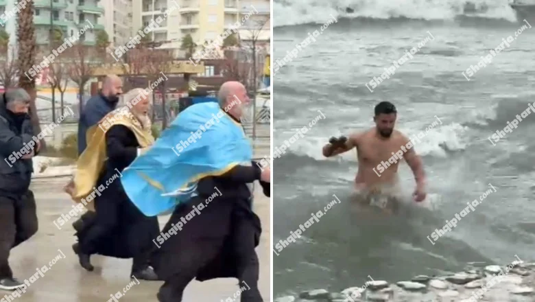 Epifanija/ Mladić se usuđuje na uzburkano more u Vlorë, ulazi u vodu i uzima krst