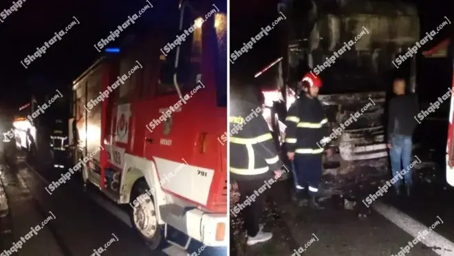 Požar zahvatio teretna prikolica sa naftom na autoputu Rruga e Kombit, vozač spašen