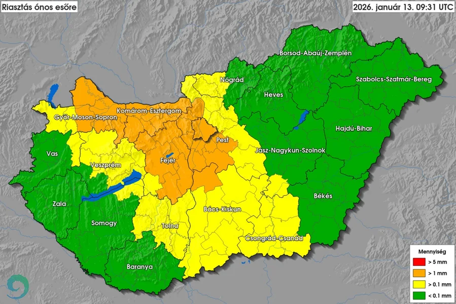 Satima može padati susnežica, za Budimpeštu i Županiju Pest važi upozorenje drugog stepena.