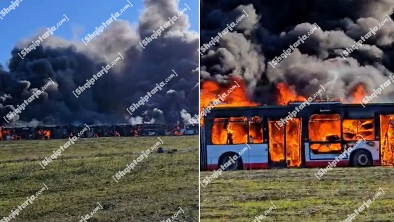 Masivni požar, izgorelo nekoliko autobusa u Durresu! Dim prekriva zonu (VIDEO)
