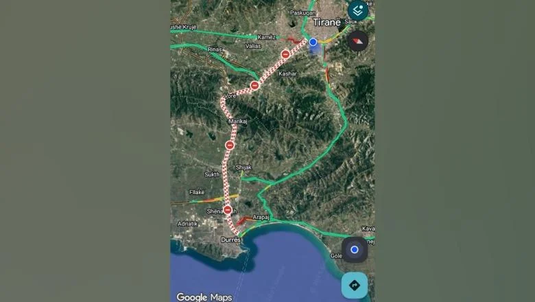Google Maps prikazuje kao blokiran, ali autoput Tirana-Durres je potpuno prohodan