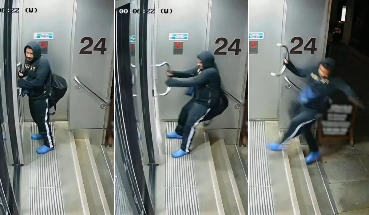 Jedan lopov ostao je sa kvakom u ruci dok je pokušavao da provali u kancelarsku zgradu u Londonu. Neuspešna pljačka snimljena je