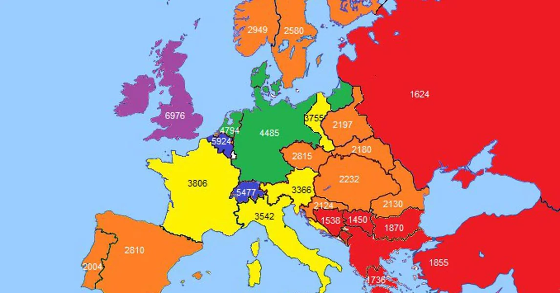 Širi se nova karta Evrope koja prikazuje velike razlike u regiji. Hrvatska na 2124, Bosna i Hercegovina 1539
