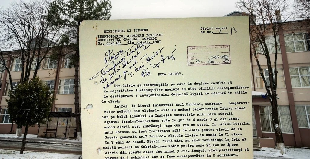 Rumunjska škola u zimama komunizma iz osamdesetih godina. Učenica, u pismu roditeljima: 'Gore nego u zatvoru'