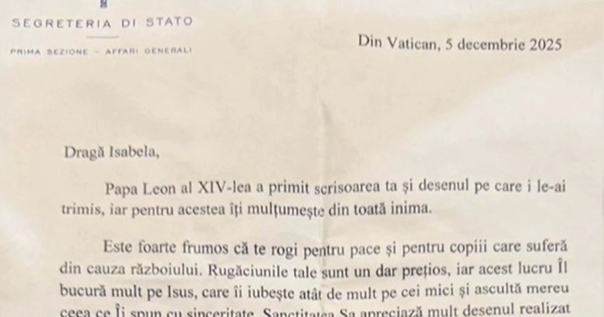 Božićni poklon od Vatikana. Odgovor koji je dobila devojčica iz Rumunije na pismo poslato papi Leonu.